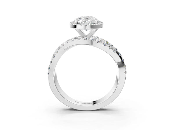Platinum Oval Halo Engagement Ring Setting with Twisted Pave Split Shank