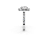 Platinum Oval Cut Diamond Milgrain Halo Engagement Ring with Round Pavé Band and Prong Setting_14