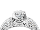 Platinum Oval Cut Diamond Pave Art Deco Split Shank Ring with Four-Prong Setting_17