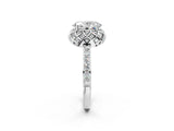 Platinum Oval Cut Diamond Scalloped Halo Engagement Ring with Round Shared Prong Band_14