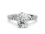 Platinum Oval Cut Diamond Solitaire Pavé Engagement Ring with Round Band and Prong Setting_2