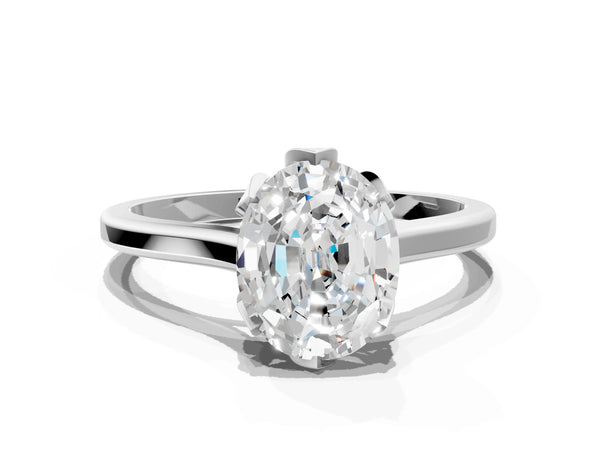 Platinum Oval Floral Solitaire Engagement Ring Setting with Flower Head and Plain Band