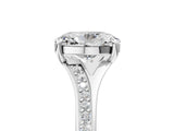 Platinum Oval Cut Diamond Solitaire Ring with Pavé Band and Prong Setting_33