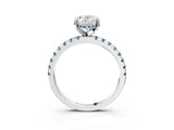 Platinum Oval Cut Diamond Solitaire Ring with Round with Aquamarine side stone Pavé Band and Four-Prong Setting_15