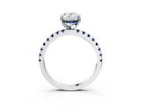 Platinum Oval Cut Diamond Solitaire Ring with Round with Blue Sapphire side stone Pavé Band and Four-Prong Setting_15