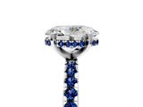 Platinum Oval Cut Diamond Solitaire Ring with Round with Blue Sapphire side stone Pavé Band and Four-Prong Setting_17