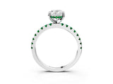 Platinum Oval Cut Diamond Solitaire Ring with Round with Emerald side stone Pavé Band and Four-Prong Setting_15