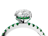 Platinum Oval Cut Diamond Solitaire Ring with Round with Emerald side stone Pavé Band and Four-Prong Setting_16