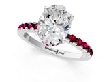 Platinum Oval Cut Diamond Solitaire Ring with Round with Garnet side stone Pavé Band and Four-Prong Setting_13