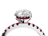 Platinum Oval Cut Diamond Solitaire Ring with Round with Garnet side stone Pavé Band and Four-Prong Setting_16