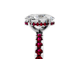 Platinum Oval Cut Diamond Solitaire Ring with Round with Garnet side stone Pavé Band and Four-Prong Setting_17