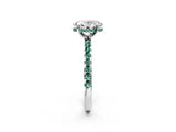 Platinum Oval Cut Diamond Solitaire Ring with Round with Green Sapphire side stone Pavé Band and Four-Prong Setting_14