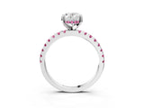 Platinum Oval Cut Diamond Solitaire Ring with Round with Pink Sapphire side stone Pavé Band and Four-Prong Setting_15
