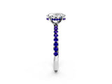 Platinum Oval Cut Diamond Solitaire Ring with Round with Tanzanite side stone Pavé Band and Four-Prong Setting_14