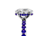 Platinum Oval Cut Diamond Solitaire Ring with Round with Tanzanite side stone Pavé Band and Four-Prong Setting_17