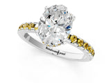 Platinum Oval Cut Diamond Solitaire Ring with Round with Yellow Sapphire side stone Pavé Band and Four-Prong Setting_13