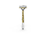Platinum Oval Cut Diamond Solitaire Ring with Round with Yellow Sapphire side stone Pavé Band and Four-Prong Setting_14