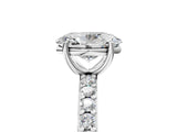 Platinum Oval Cut Diamond Solitaire with Pave Band and Four-Prong Setting 5