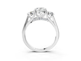 Platinum Oval Cut Diamond Three-Stone Engagement Ring with Prong Setting and Pavé Band_34