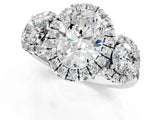 Platinum Oval Cut Diamond Three-Stone Halo Ring with Prong Setting and Pavé Accents_14