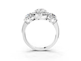 Platinum Oval Cut Diamond Three-Stone Halo Ring with Prong Setting and Pavé Accents_16