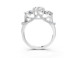 Platinum Oval Cut Diamond Three-Stone Ring with Prong Setting and Pavé Band_58