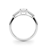 Platinum Oval Cut Diamond Three-Stone Ring with Tapered Baguette Side Stones and Prong Setting 2
