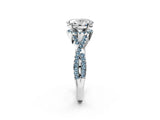 Platinum Oval Cut Diamond with Aquamarine side stone Halo Twist Band Solitaire Prong Setting Ring_2