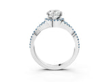 Platinum Oval Cut Diamond with Aquamarine side stone Halo Twist Band Solitaire Prong Setting Ring_3