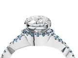 Platinum Oval Cut Diamond with Aquamarine side stone Halo Twist Band Solitaire Prong Setting Ring_4
