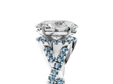 Platinum Oval Cut Diamond with Aquamarine side stone Halo Twist Band Solitaire Prong Setting Ring_5