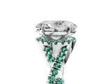 Platinum Oval Cut Diamond with Green Sapphire side stone Halo Twist Band Solitaire Prong Setting Ring_5