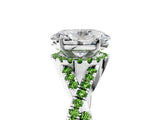 Platinum Oval Cut Diamond with Peridot side stone Halo Twist Band Solitaire Prong Setting Ring_5