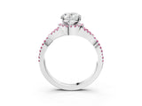 Platinum Oval Cut Diamond with Pink Sapphire side stone Halo Twist Band Solitaire Prong Setting Ring_3