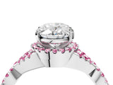 Platinum Oval Cut Diamond with Pink Sapphire side stone Halo Twist Band Solitaire Prong Setting Ring_4