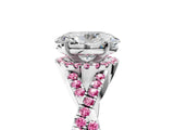 Platinum Oval Cut Diamond with Pink Sapphire side stone Halo Twist Band Solitaire Prong Setting Ring_5