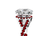 Platinum Oval Cut Diamond with Ruby side stone Halo Twist Band Solitaire Prong Setting Ring_5