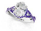 Platinum Oval Cut Diamond with Tanzanite side stone Halo Twist Band Solitaire Prong Setting Ring_1