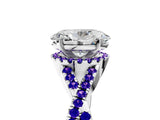 Platinum Oval Cut Diamond with Tanzanite side stone Halo Twist Band Solitaire Prong Setting Ring_5