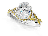 Platinum Oval Cut Diamond with Yellow Sapphire side stone Halo Twist Band Solitaire Prong Setting Ring_1