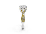 Platinum Oval Cut Diamond with Yellow Sapphire side stone Halo Twist Band Solitaire Prong Setting Ring_2
