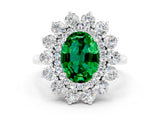 Platinum Oval Cut Emerald Floral Double Halo Engagement Ring with Prong Setting_150