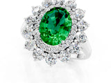 Platinum Oval Cut Emerald Floral Double Halo Engagement Ring with Prong Setting_151