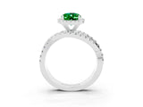 Platinum Oval Cut Emerald Halo Ring with Round Split Shank and Prong Setting_69