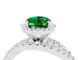 Platinum Oval Cut Emerald Halo Ring with Round Split Shank and Prong Setting_70