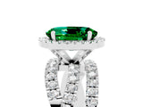 Platinum Oval Cut Emerald Halo Ring with Round Split Shank and Prong Setting_71