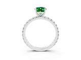 Platinum Oval Cut Emerald Pavé Solitaire Ring with Round Band and Prong Setting_45