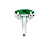 Platinum Oval Cut Emerald Solitaire Ring with Flower Prong Setting and Classic Band_17