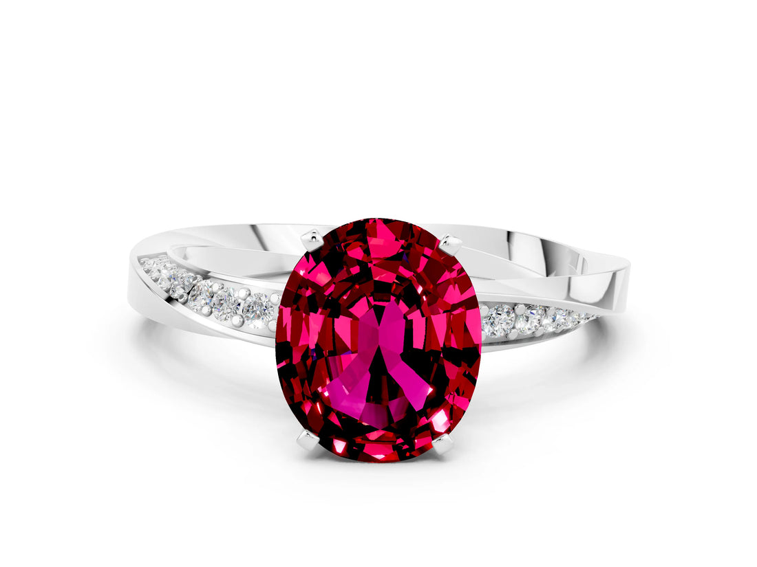 Platinum Oval Cut Garnet Engagement Ring with Side Stone Accents and Four-Prong Setting_24