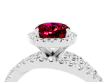 Platinum Oval Cut Garnet Halo Ring with Round Split Shank and Prong Setting_82